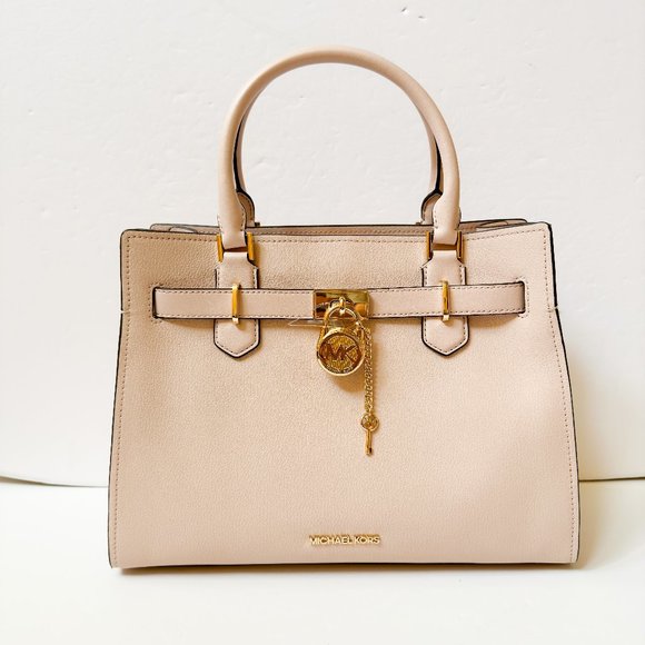Michael Kors Hamilton Medium Satchel Shoulder Crossbody Bag Powder Blush